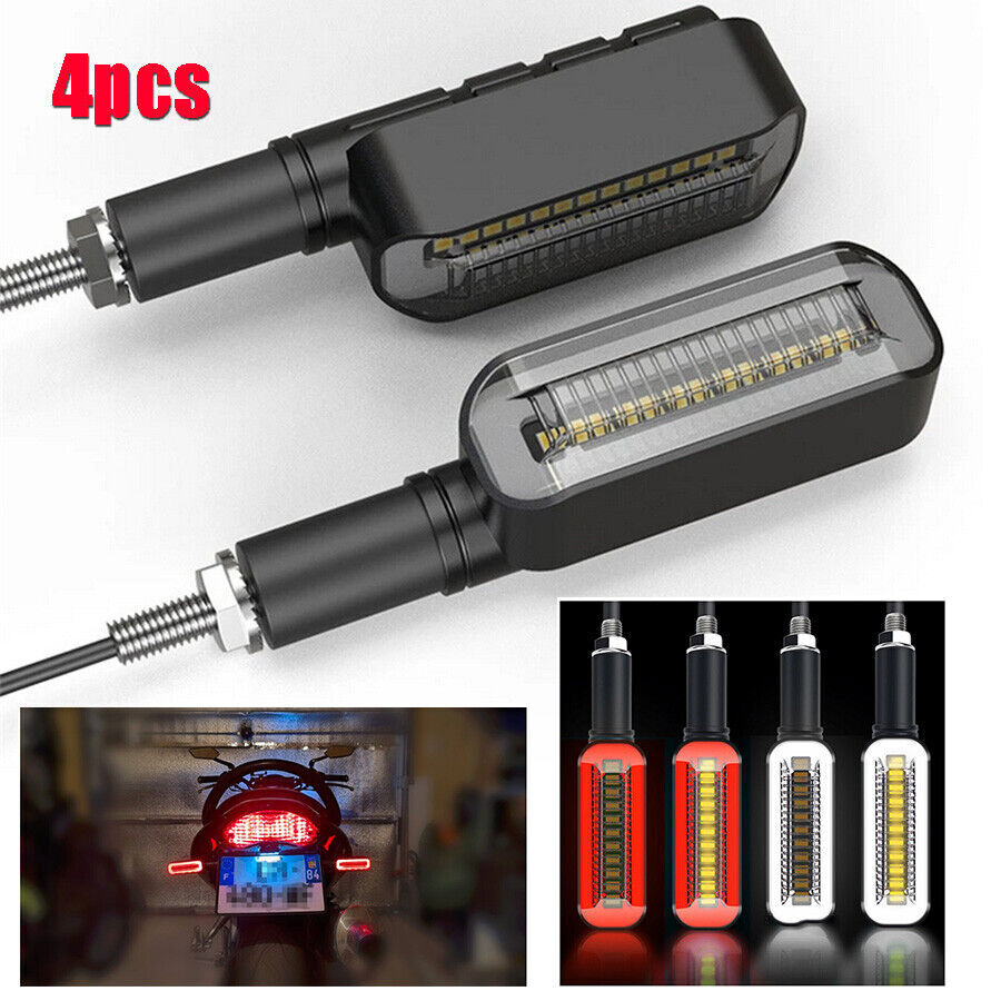 4x Motorcycle 3-in-1 Indicator Brake Turn Signal DRL Lights – M10 Thread Amber