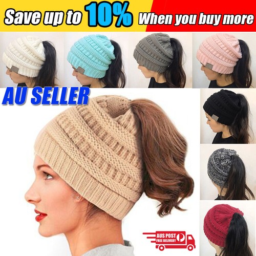 Women Girls Ponytail Beanie Winter Soft 