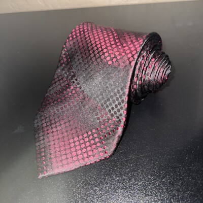 Axcess Silk Tie Burgundy with Black Geometric 59 x 3.75 Handmade NWOT