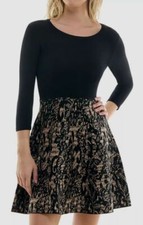 BCX Women's Junior's Black 3/4 Sleeve Lace Skirt Sweater Dress Size S