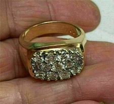 Lab-Created 3.10Ct Round Cut Diamond Men's Engagement Ring 14K Yellow Gold Over