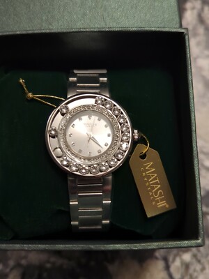 Matashi Crystal 18K White Gold Plated Women's Watch with Silver Face