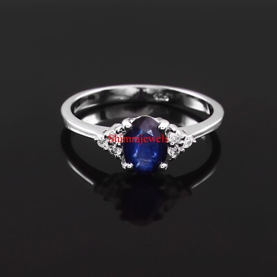 Heated Sapphire Gemstone With 18k White Gold Plated Silver Women's Ring #1248