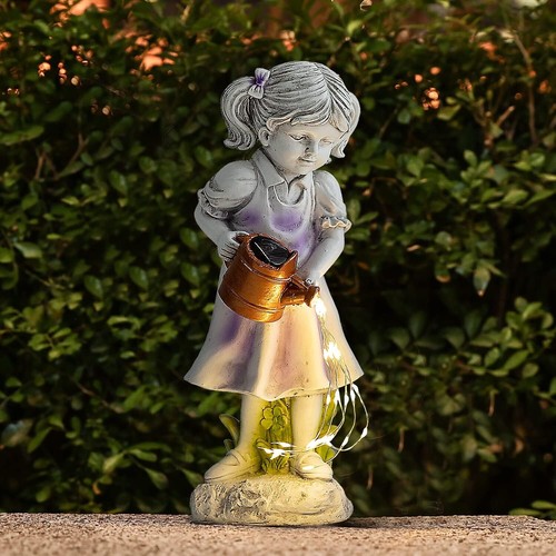 Little Girl SOLAR LED Gardening Sculpture Garden Statue Art Outdoor Yard Decor - Picture 2 of 9