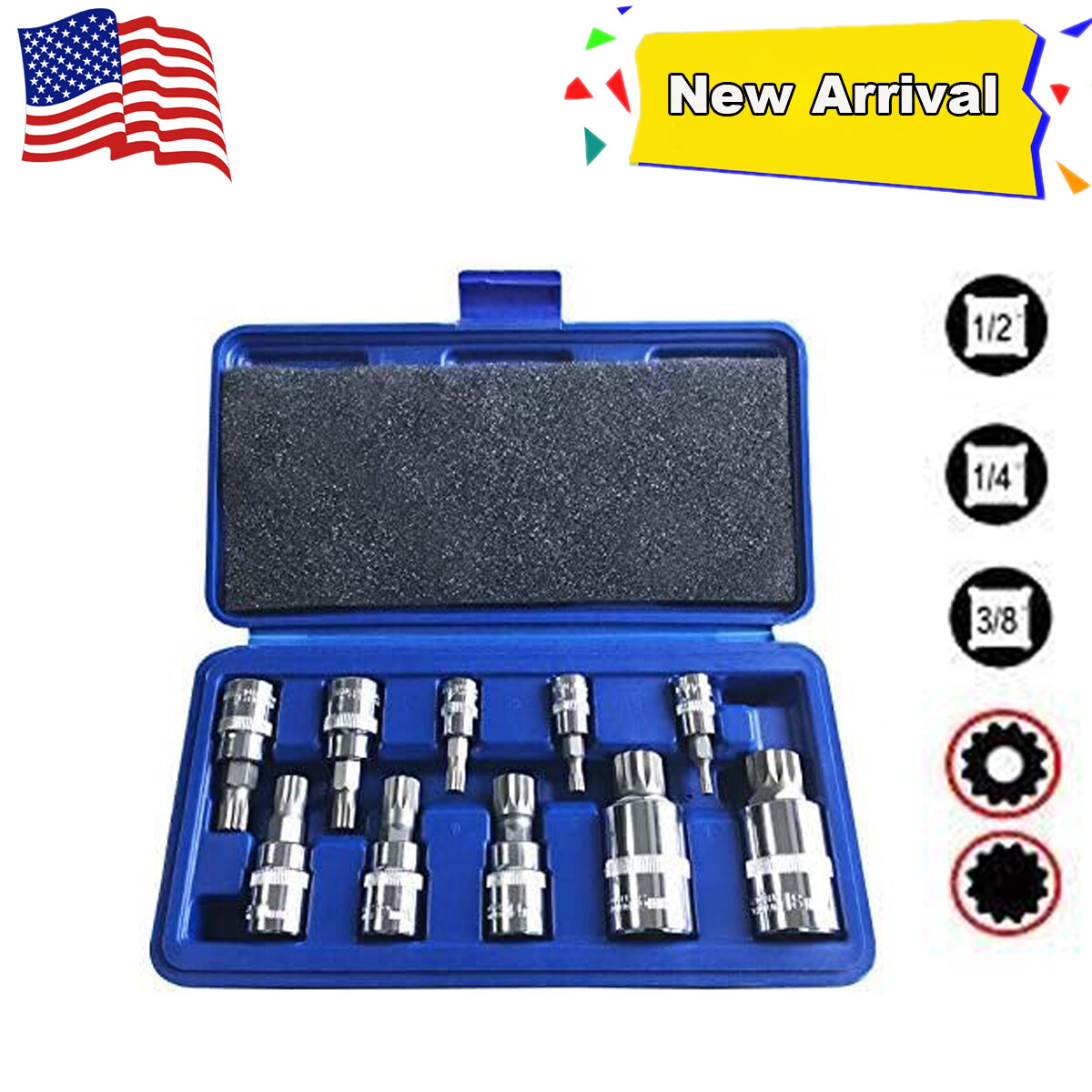 XZN Triple Square Spline Bit Socket Set, Preiu Cr-o Steel | 10-Piece