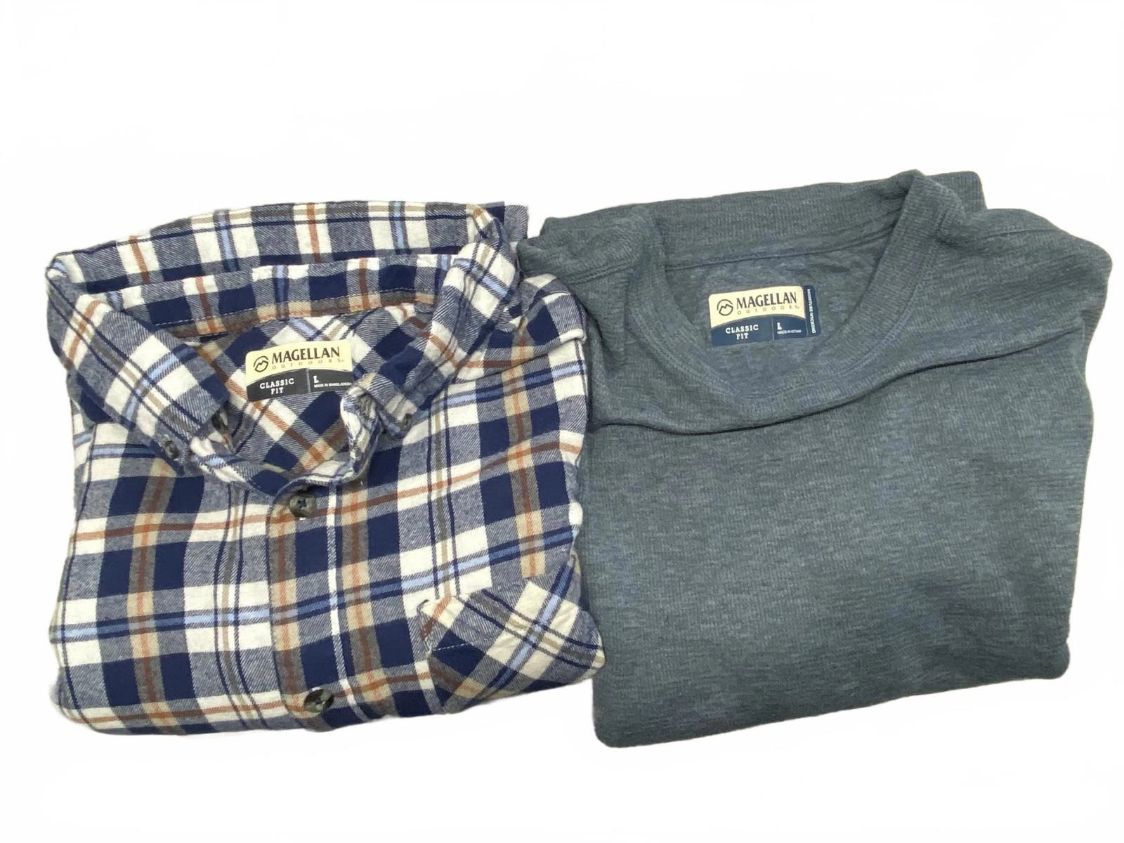 Magellan Men's Size L Classic Fit Long Sleeve Shirt & Plaid Button-Up Bundle