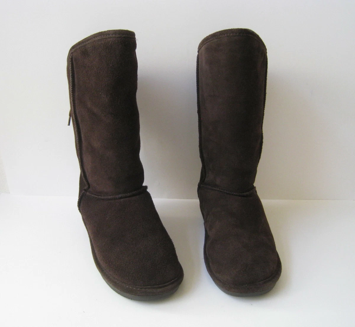 BEARPAW BROWN SHEARLING SUEDE LEATHER SNOW LACE UP BACK BOOTS