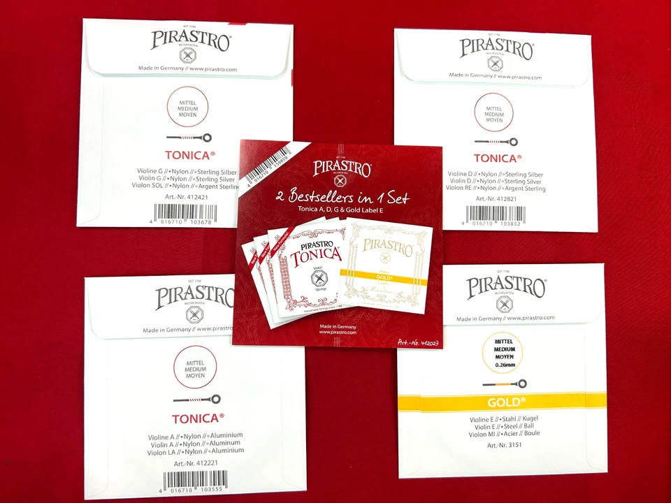 100% Authentic Pirastro Tonica Violin String Set 4/4 A,D,G Gold Label E Ball - Image 2 of 4