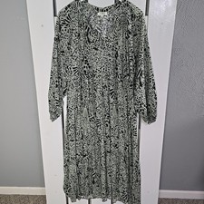 Umgee Midi Green Black Leopard Dress Medium Tiered Ruffle Boho Safari