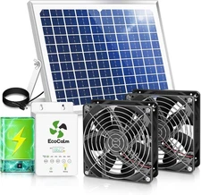 Solar Exhaust Fan for Chicken Coop with Battery Adjustable Thermostat 25W