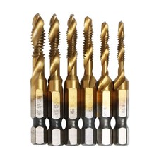 AUTOTOOLHOME 6 Pack Titanium Combination Drill Tap Bit Set Screw Tapping SAE 6-3