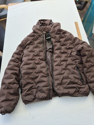 Mens Quilted Bomber Jacket Threadbare Size L Brown Zip Closure Pockets Hooded