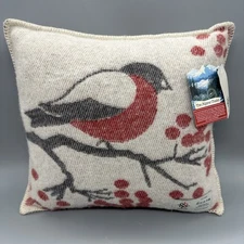 Barker Textiles Wool Robin Red Bird Holiday Berries Down Throw Pillow 17x18” NWT