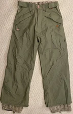 Foursquare Mens Small Snowboard Winter Ski Pants Olive Green Adjustable Waist
