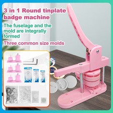 3-in-1 Pin Button Maker Machine 25/32/58mm Badge Press Kit w/ 300 Parts Pink DIY