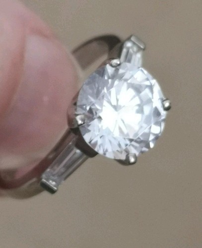 TRU DIAMONDS 3.2 ct.Round Brilliant & Tapered Baguette Cut Ring Sz N Lab Created