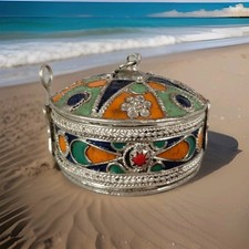 Boite Bracelet. Émail Cloisonné. Métal Argenté. Artisanat Berbère Kabyle. Maroc
