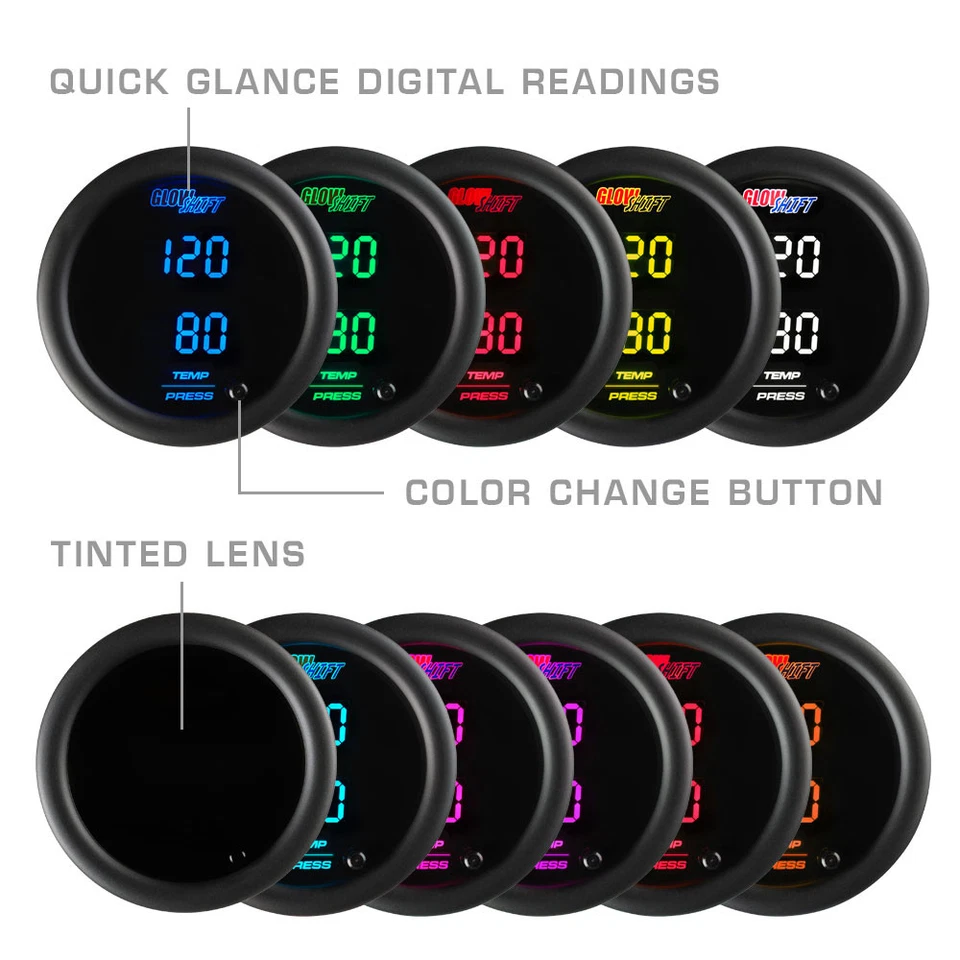 GlowShift 10 Color Digital Dual Temperature & Pressure Combo Gauge - Image 4 of 4