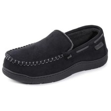 Men's Moccasin Slippers Memory Foam House Shoes, Indoor and 11.5 Cool Black