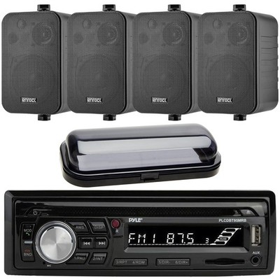 Pyle Bluetooth MP3 AM/FM CD Radio Receiver, 4x Enrock 4'' 30W Box Speakers, Cover