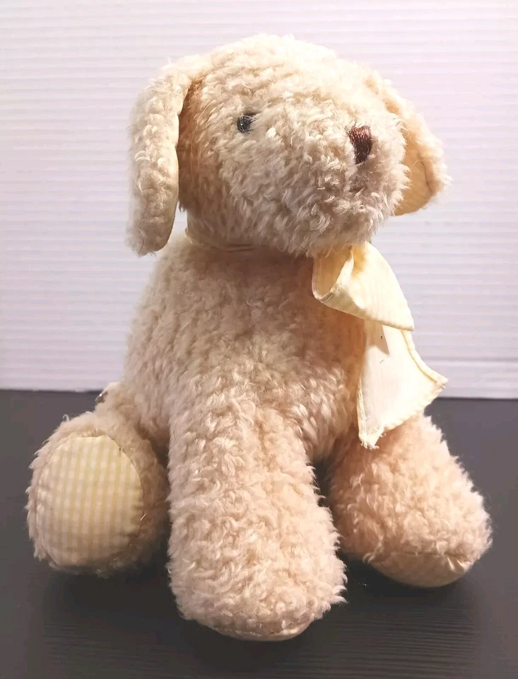 Carters Musical Puppy Dog Plush Moving YELLOW Gingham Bow RARE Prestige - Image 2 of 4