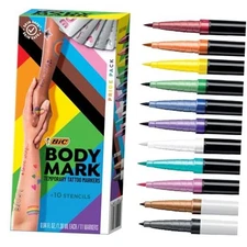  BIC Temporary Tattoo Markers for Skin, Pride Pack, Flexible Brush Tip, 11 