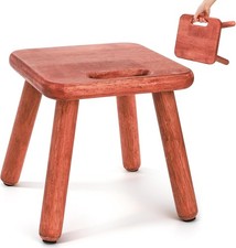 Taburete pequeño de madera de 9"" con mango antideslizante taburete cuadrado portátil de un paso