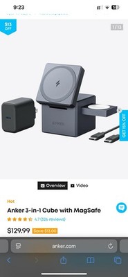 Anker 3-in-1 Cube with MagSafe 3 in 1 Charging Cube - Gray