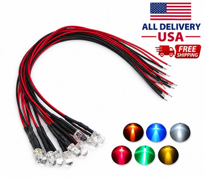 10Pcs New 3mm 5mm Pre Wired LED DC9-12V Lights Emitting Diodes