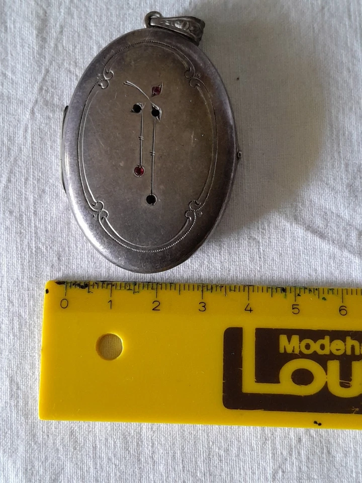 Medaillon Anhänger Antik mit Granat 800 Silber - Bild 4 von 4