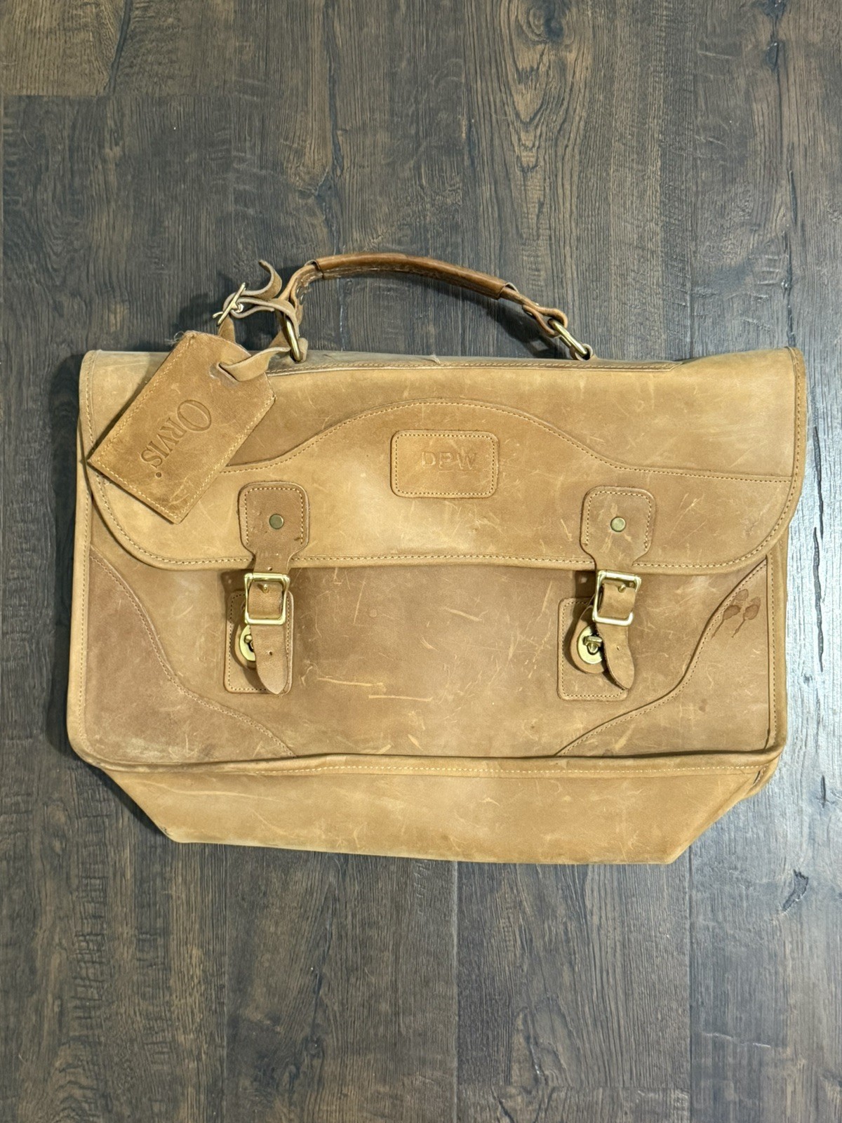 Vintage Orvis Leather Briefcase Messenger Bag Tan 18.5x11 USA Saddle