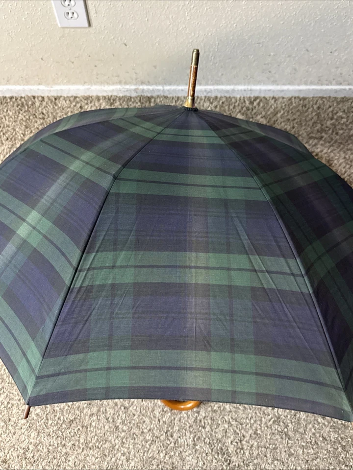 Paraguas de golf vintage años 80 90 Polo Ralph Lauren reloj negro tartán a cuadros  Foto 2 de 4