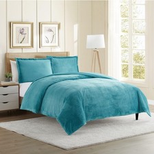 Premium Flannel Duvet Cover Set - 3 PC Reversible Queen Comforter Cover Set with