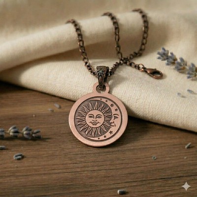 Pure Copper Spiritual Sun and Moon Necklace - Handmade Boho Gift