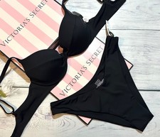 Victoria's Secret Twist Removable Push-Up Swim Brazilian Bottom Set Black