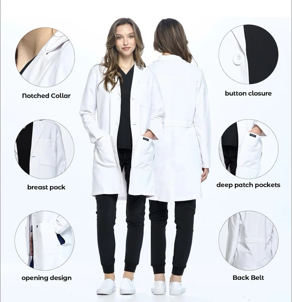 Dagacci Medical Uniform 35" Unisex Lab Coat White L - Image 3 of 4