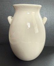 Vintage Off White Ceramic Vase with Side Handles 6.75" H - Farmhouse