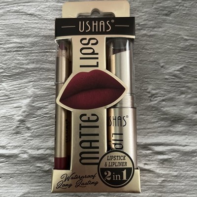 USHAS 2 in 1 Waterproof Lipstick and Lip Liner Combo Set - Long Lasting Matte 