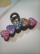 Colorful CRYSTAL HEARTS Hair Claw for Women GIRLS TEENS