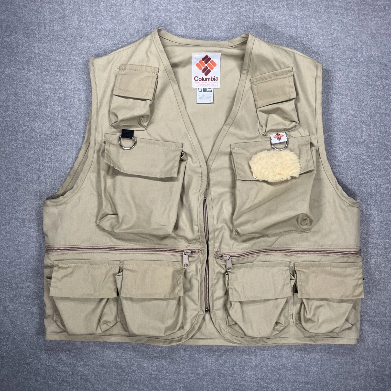 Vintage Columbia Sportswear Company Men's Fly Fishing Vest Cotton Canvas • Sz L