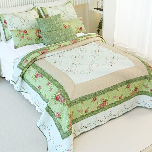 Juego de edredón 100 % algodón retazos tamaño king ligero floral edredones cama... - Imagen 5 de 9