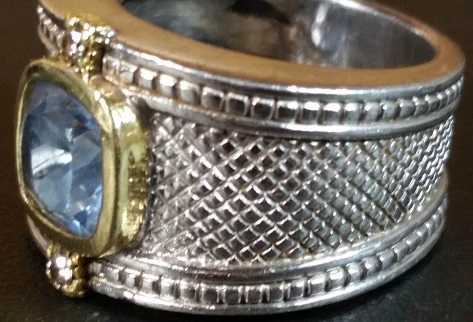 Anillo Judith Ripka 18KY 925 Plata 8mm Aguamarina y Diamantes Dama - Talla 6.75 Foto 3 de 4