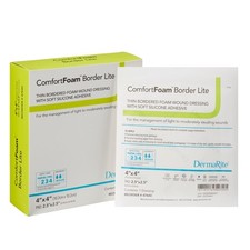 DermaRite's ComfortFoam Border 4x4, 10 Count, Lite Thin Foam With Silicone
