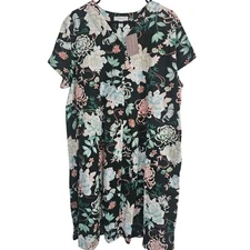 Miss Elaine Essentials NWT Plus Size Floral Short-Sleeve Snap Robe XL Black
