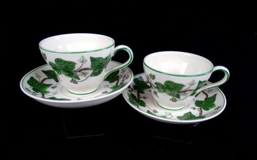 Wedgwood England Porcelain 2 Napoleon Ivy Green 2 5/8"Cup & Saucer Sets 1815 - Afbeelding 1 van 9