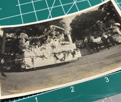 Horse Drawn Parade Floats Ladies Flowers Early 1900's Antique Photo  2.5 by 4 in