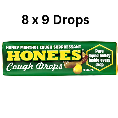 Honees Honey Menthol Cough Drops 8 Bars 72 Drops Throat Relief