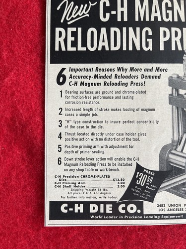 Anuncio impreso vintage 1954 C-H Die Company Magnum anuncio de prensa de recarga - Imagen 5 de 7