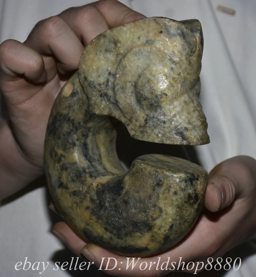 6" Old Chinese Hongshan Culture Jade Carved Pig Dragon Statue Sculpture - Image 4 of 4