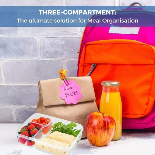 New Food Storage 3 Compartment Containers Airtight Clip Lock Food Lunch Box x2 - Picture 5 of 5